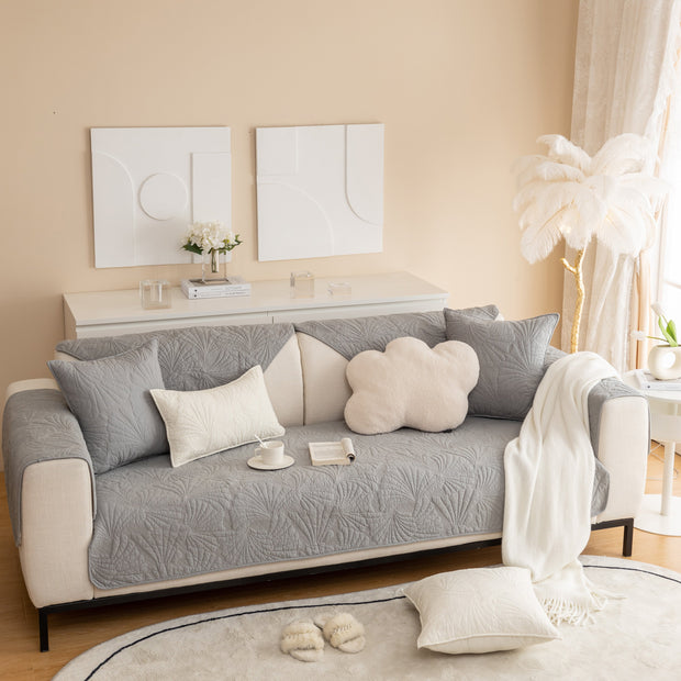 Slipcover KAS™ Embossed Leaf Cotton Quilted Sofa Cover Non-Slip Couch Protector with Thick Padding