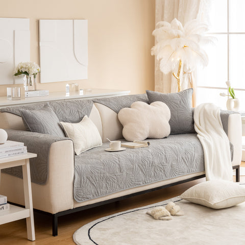 Slipcover KAS™ Embossed Leaf Cotton Quilted Sofa Cover Non-Slip Couch Protector with Thick Padding