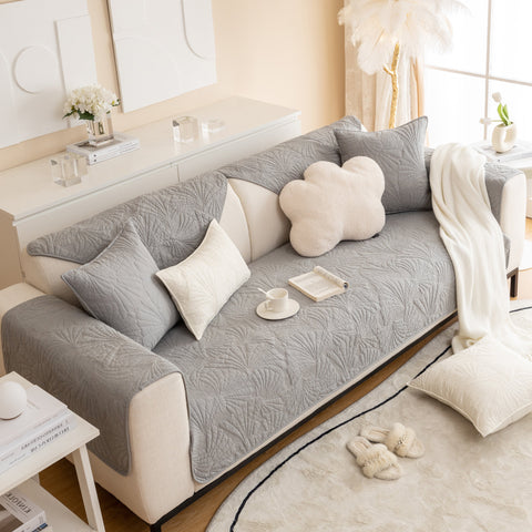Slipcover KAS™ Embossed Leaf Cotton Quilted Sofa Cover Non-Slip Couch Protector with Thick Padding