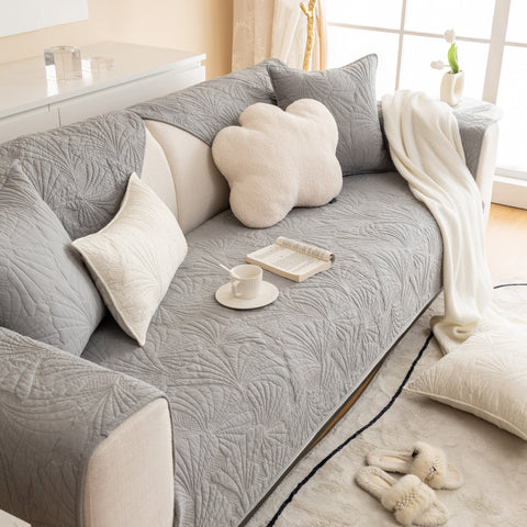 Slipcover KAS™ Embossed Leaf Cotton Quilted Sofa Cover Non-Slip Couch Protector with Thick Padding