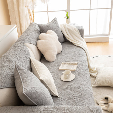 Slipcover KAS™ Embossed Leaf Cotton Quilted Sofa Cover Non-Slip Couch Protector with Thick Padding