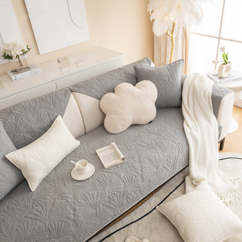 Slipcover KAS™ Embossed Leaf Cotton Quilted Sofa Cover Non-Slip Couch Protector with Thick Padding