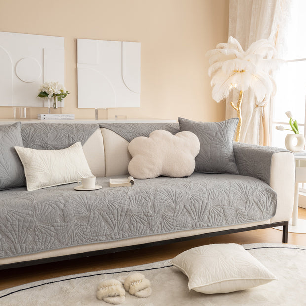 Slipcover KAS™ Embossed Leaf Cotton Quilted Sofa Cover Non-Slip Couch Protector with Thick Padding