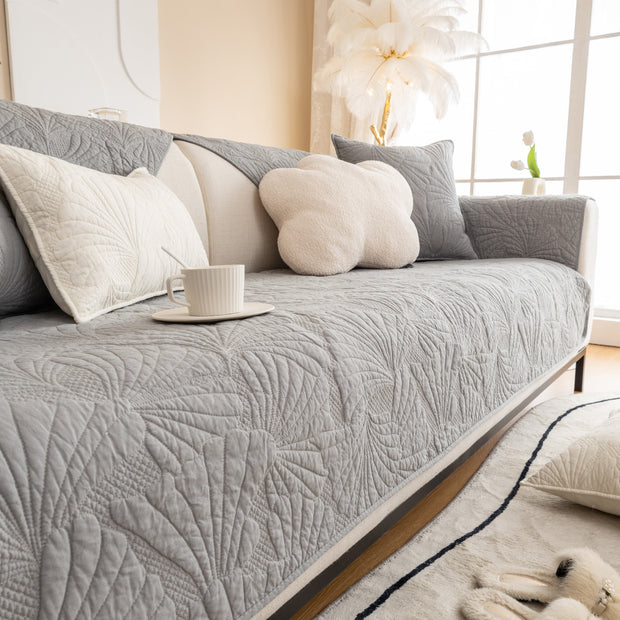 Slipcover KAS™ Embossed Leaf Cotton Quilted Sofa Cover Non-Slip Couch Protector with Thick Padding