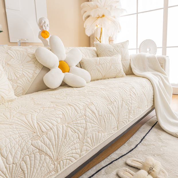 Slipcover KAS™ Embossed Leaf Cotton Quilted Sofa Cover Non-Slip Couch Protector with Thick Padding