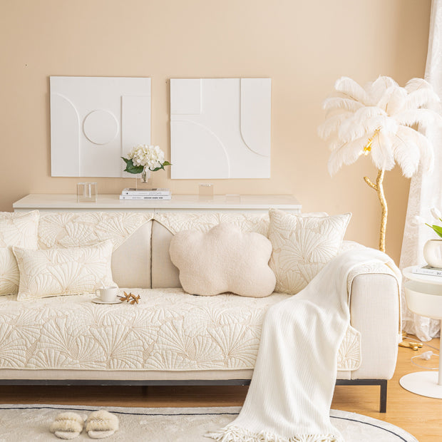 Slipcover KAS™ Embossed Leaf Cotton Quilted Sofa Cover Non-Slip Couch Protector with Thick Padding