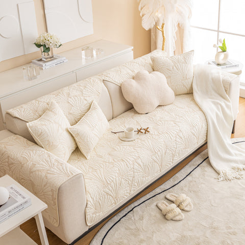 Slipcover KAS™ Embossed Leaf Cotton Quilted Sofa Cover Non-Slip Couch Protector with Thick Padding