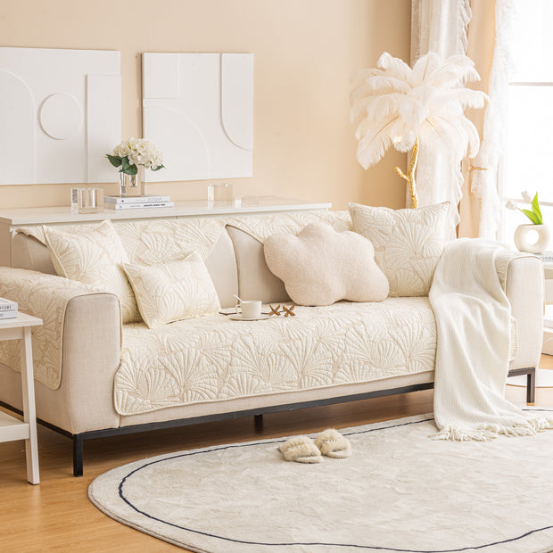 Slipcover KAS™ Embossed Leaf Cotton Quilted Sofa Cover Non-Slip Couch Protector with Thick Padding