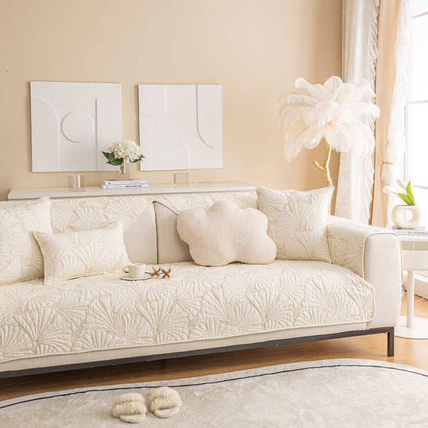 Slipcover KAS™ Embossed Leaf Cotton Quilted Sofa Cover Non-Slip Couch Protector with Thick Padding