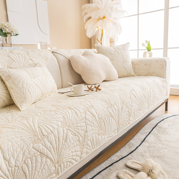 Slipcover KAS™ Embossed Leaf Cotton Quilted Sofa Cover Non-Slip Couch Protector with Thick Padding
