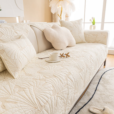 Slipcover KAS™ Embossed Leaf Cotton Quilted Sofa Cover Non-Slip Couch Protector with Thick Padding