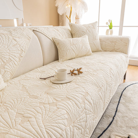 Slipcover KAS™ Embossed Leaf Cotton Quilted Sofa Cover Non-Slip Couch Protector with Thick Padding