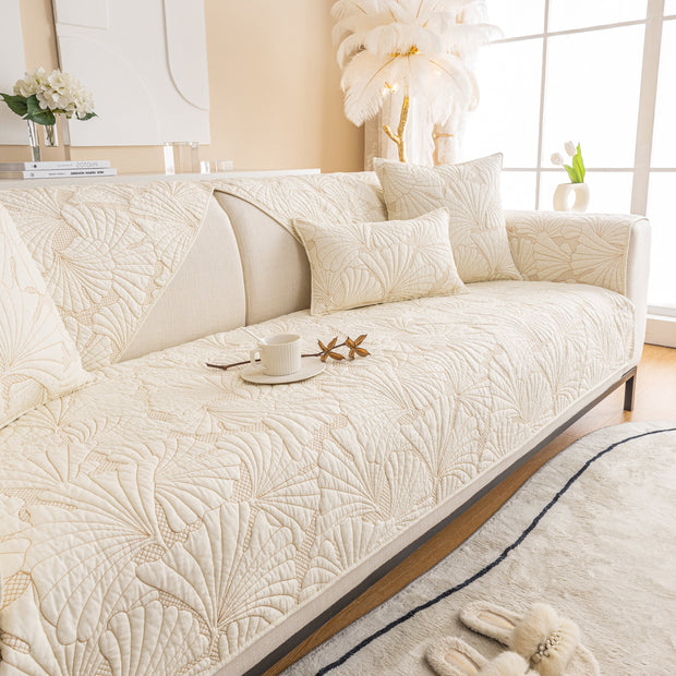 Slipcover KAS™ Embossed Leaf Cotton Quilted Sofa Cover Non-Slip Couch Protector with Thick Padding