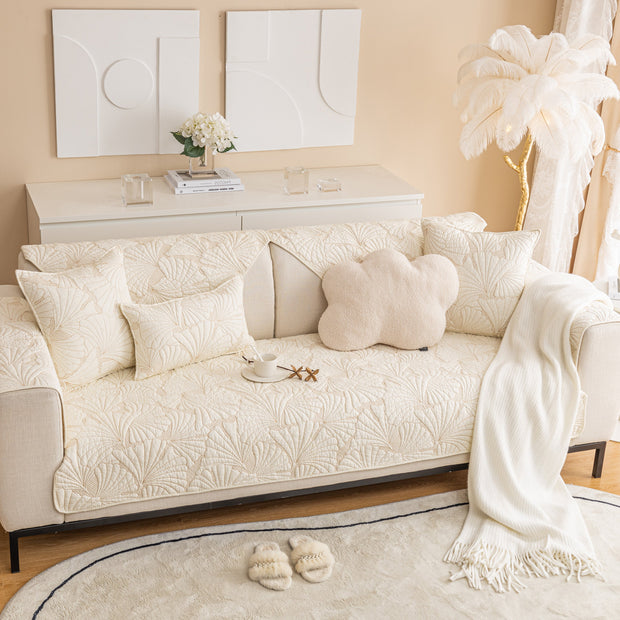 Slipcover KAS™ Embossed Leaf Cotton Quilted Sofa Cover Non-Slip Couch Protector with Thick Padding