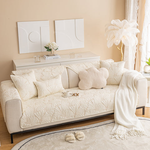 Slipcover KAS™ Embossed Leaf Cotton Quilted Sofa Cover Non-Slip Couch Protector with Thick Padding