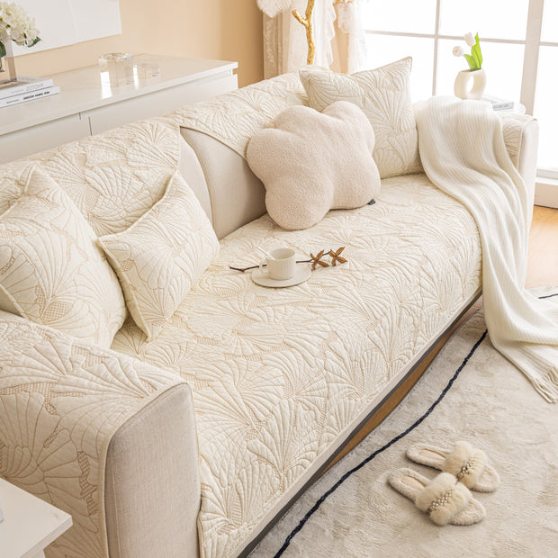 Slipcover KAS™ Embossed Leaf Cotton Quilted Sofa Cover Non-Slip Couch Protector with Thick Padding