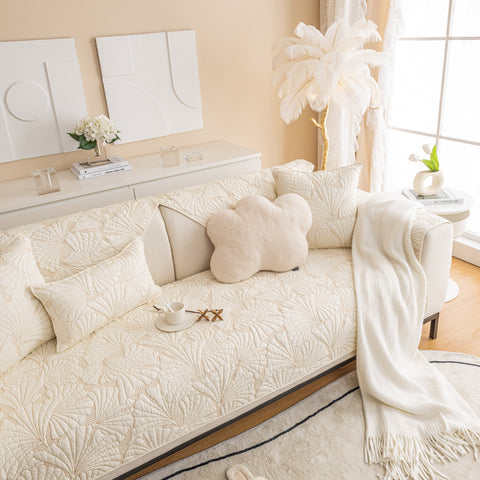 Slipcover KAS™ Embossed Leaf Cotton Quilted Sofa Cover Non-Slip Couch Protector with Thick Padding
