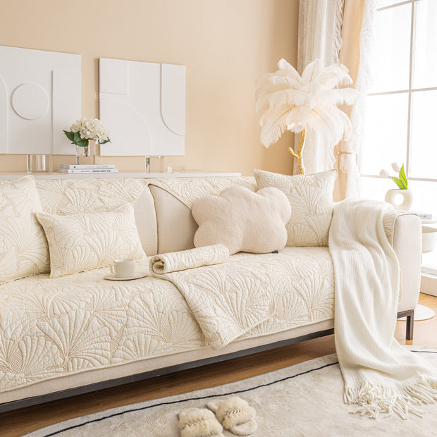 Slipcover KAS™ Embossed Leaf Cotton Quilted Sofa Cover Non-Slip Couch Protector with Thick Padding