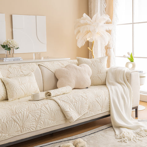 Slipcover KAS™ Embossed Leaf Cotton Quilted Sofa Cover Non-Slip Couch Protector with Thick Padding