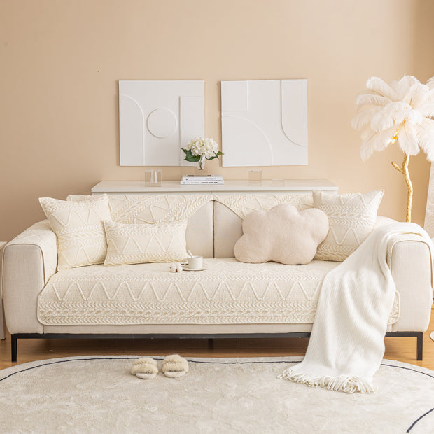 Slipcover KAS™ Geometric Textured Cotton Quilted Sofa Cover, Non-Slip Washable Couch Protector