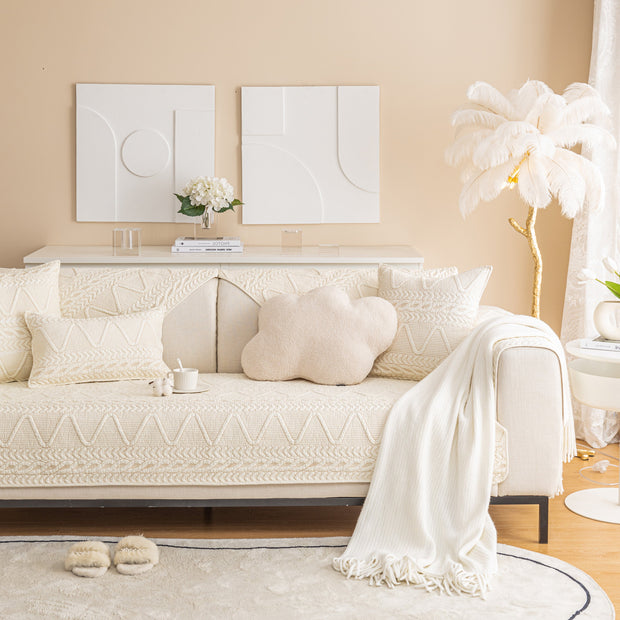 Slipcover KAS™ Geometric Textured Cotton Quilted Sofa Cover, Non-Slip Washable Couch Protector