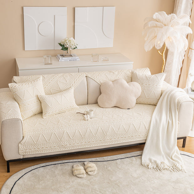 Slipcover KAS™ Geometric Textured Cotton Quilted Sofa Cover, Non-Slip Washable Couch Protector