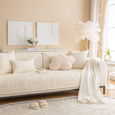 Slipcover KAS™ Geometric Textured Cotton Quilted Sofa Cover, Non-Slip Washable Couch Protector