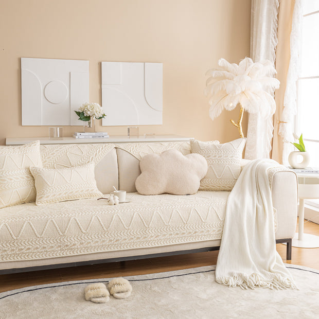 Slipcover KAS™ Geometric Textured Cotton Quilted Sofa Cover, Non-Slip Washable Couch Protector