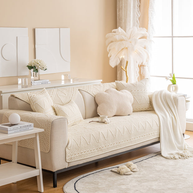 Slipcover KAS™ Geometric Textured Cotton Quilted Sofa Cover, Non-Slip Washable Couch Protector