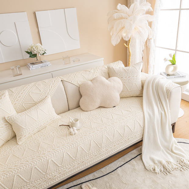 Slipcover KAS™ Geometric Textured Cotton Quilted Sofa Cover, Non-Slip Washable Couch Protector