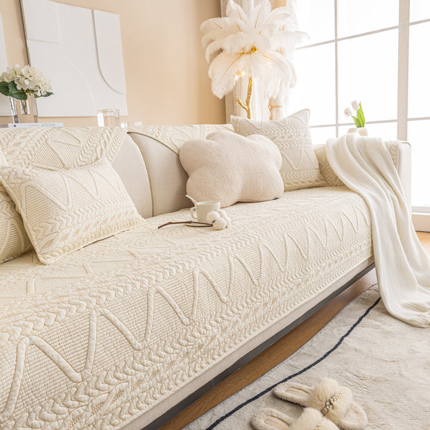 Slipcover KAS™ Geometric Textured Cotton Quilted Sofa Cover, Non-Slip Washable Couch Protector