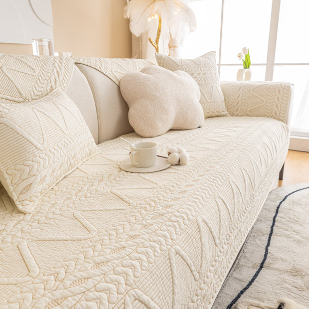 Slipcover KAS™ Geometric Textured Cotton Quilted Sofa Cover, Non-Slip Washable Couch Protector