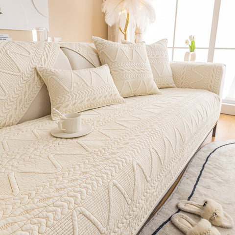Slipcover KAS™ Geometric Textured Cotton Quilted Sofa Cover, Non-Slip Washable Couch Protector