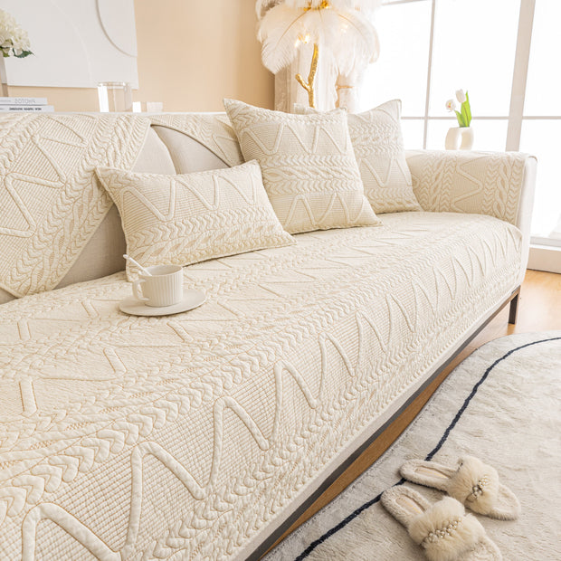 Slipcover KAS™ Geometric Textured Cotton Quilted Sofa Cover, Non-Slip Washable Couch Protector