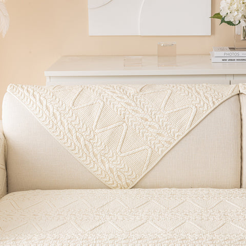 Slipcover KAS™ Geometric Textured Cotton Quilted Sofa Cover, Non-Slip Washable Couch Protector