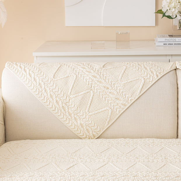 Slipcover KAS™ Geometric Textured Cotton Quilted Sofa Cover, Non-Slip Washable Couch Protector