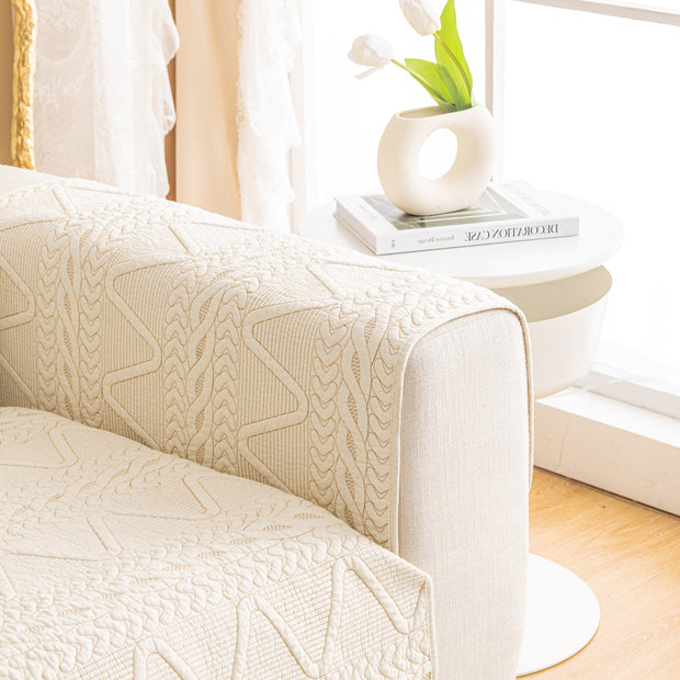 Slipcover KAS™ Geometric Textured Cotton Quilted Sofa Cover, Non-Slip Washable Couch Protector
