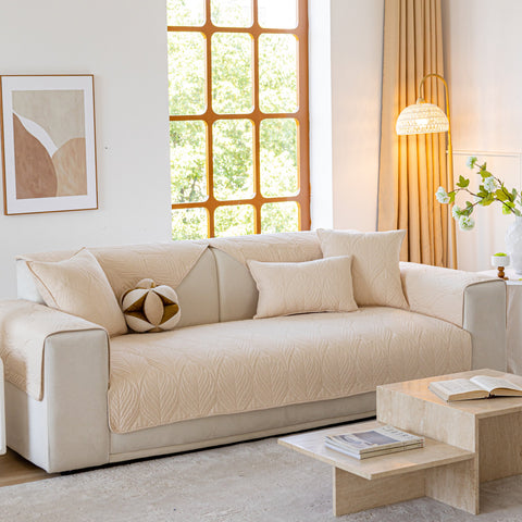 Slipcover KAS™ Leaf Vein Textured Cotton Quilted Sofa Slipcover, Non-Slip Modular Couch Covers