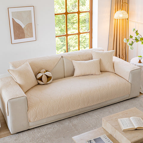 Slipcover KAS™ Leaf Vein Textured Cotton Quilted Sofa Slipcover, Non-Slip Modular Couch Covers