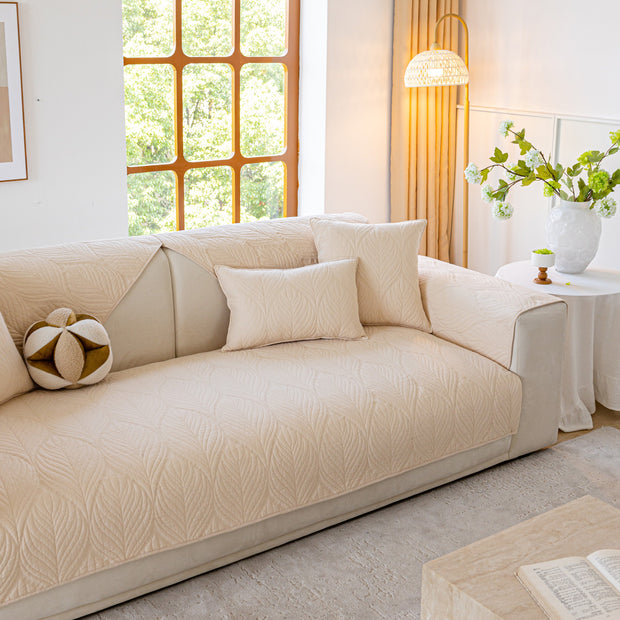 Slipcover KAS™ Leaf Vein Textured Cotton Quilted Sofa Slipcover, Non-Slip Modular Couch Covers