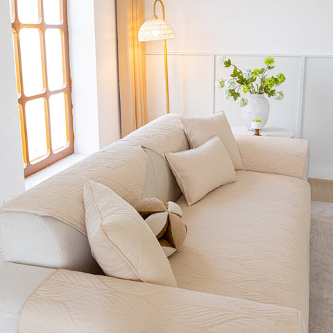 Slipcover KAS™ Leaf Vein Textured Cotton Quilted Sofa Slipcover, Non-Slip Modular Couch Covers