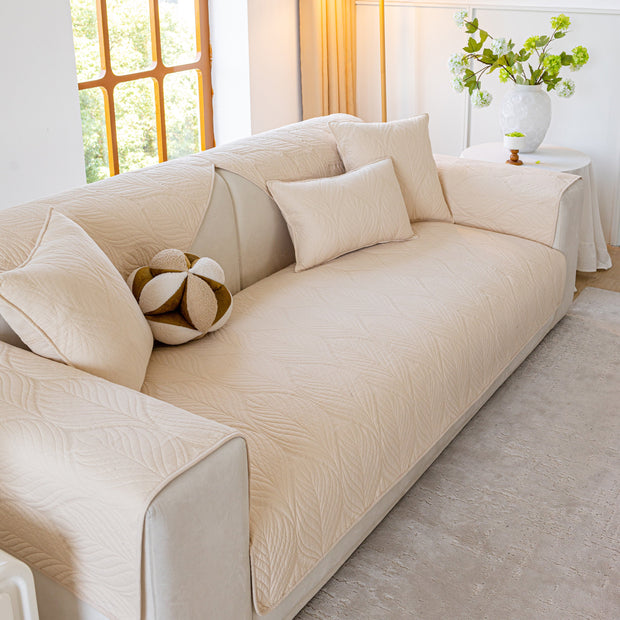 Slipcover KAS™ Leaf Vein Textured Cotton Quilted Sofa Slipcover, Non-Slip Modular Couch Covers