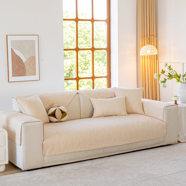 Slipcover KAS™ Leaf Vein Textured Cotton Quilted Sofa Slipcover, Non-Slip Modular Couch Covers