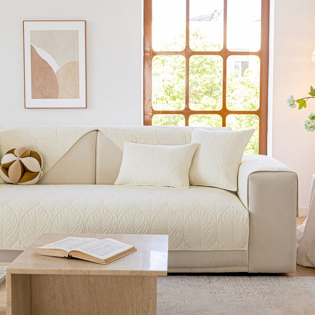 Slipcover KAS™ Leaf Vein Textured Cotton Quilted Sofa Slipcover, Non-Slip Modular Couch Covers