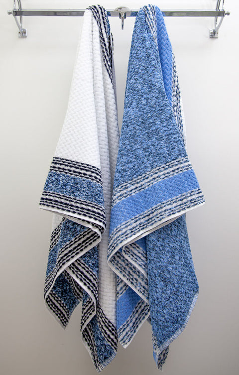 Turkish Towel Collection Cali White Blue Chevron