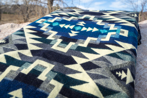 Alpaca Threadz Andean Alpaca Wool Blanket - Blue Chakana