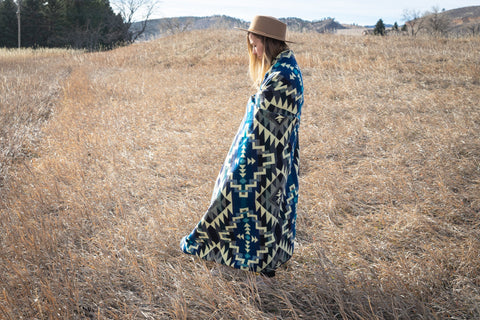 Alpaca Threadz Andean Alpaca Wool Blanket - Blue Chakana