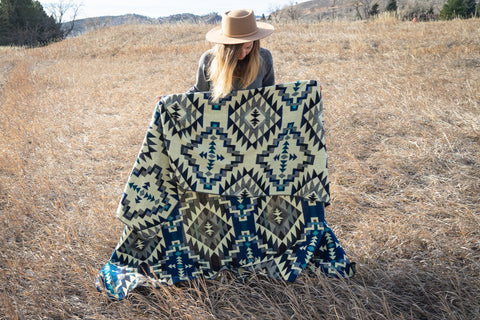 Alpaca Threadz Andean Alpaca Wool Blanket - Blue Chakana