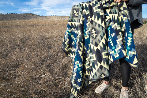 Alpaca Threadz Andean Alpaca Wool Blanket - Blue Chakana