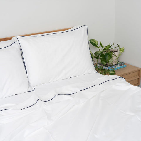 Homebird Piped Organic Cotton Sateen Flat Sheet